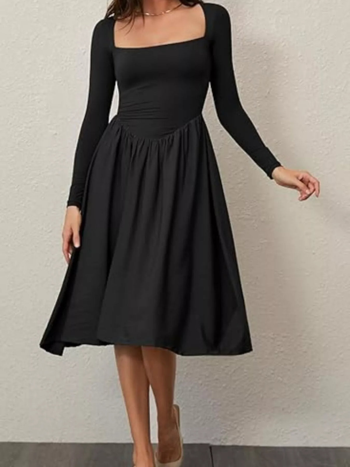 Square Neck Long Sleeve Midi Dress - alternate view 5
