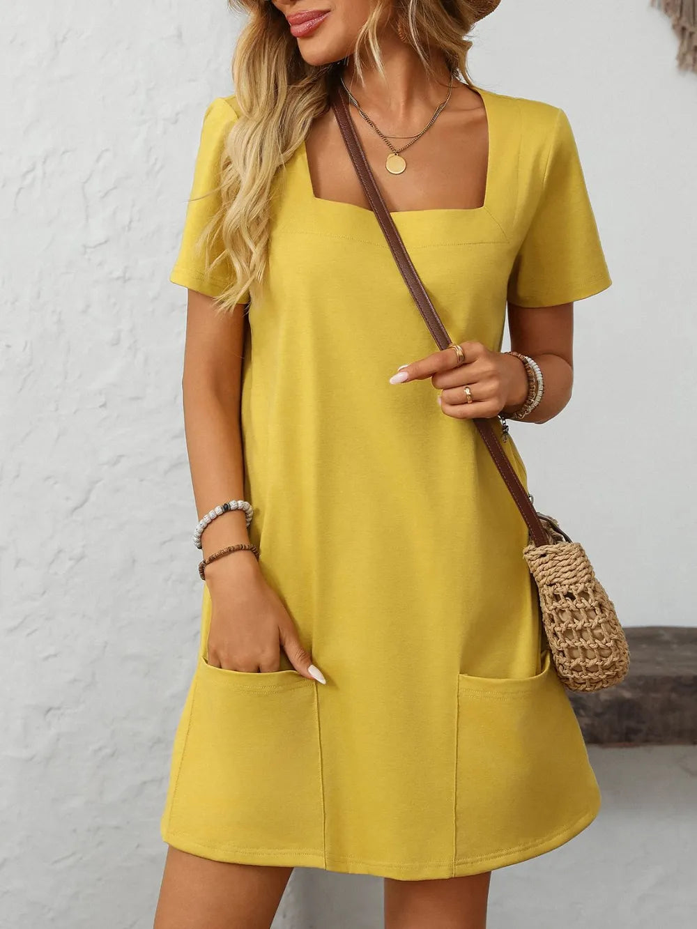 Mandy Square Neck Short Sleeve Mini Dress - alternate view 4