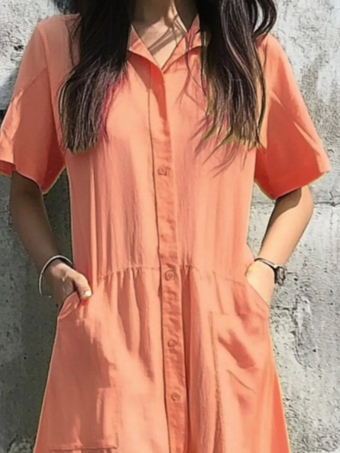 Button Front Short Sleeve Midi Dress - alternate view 9
