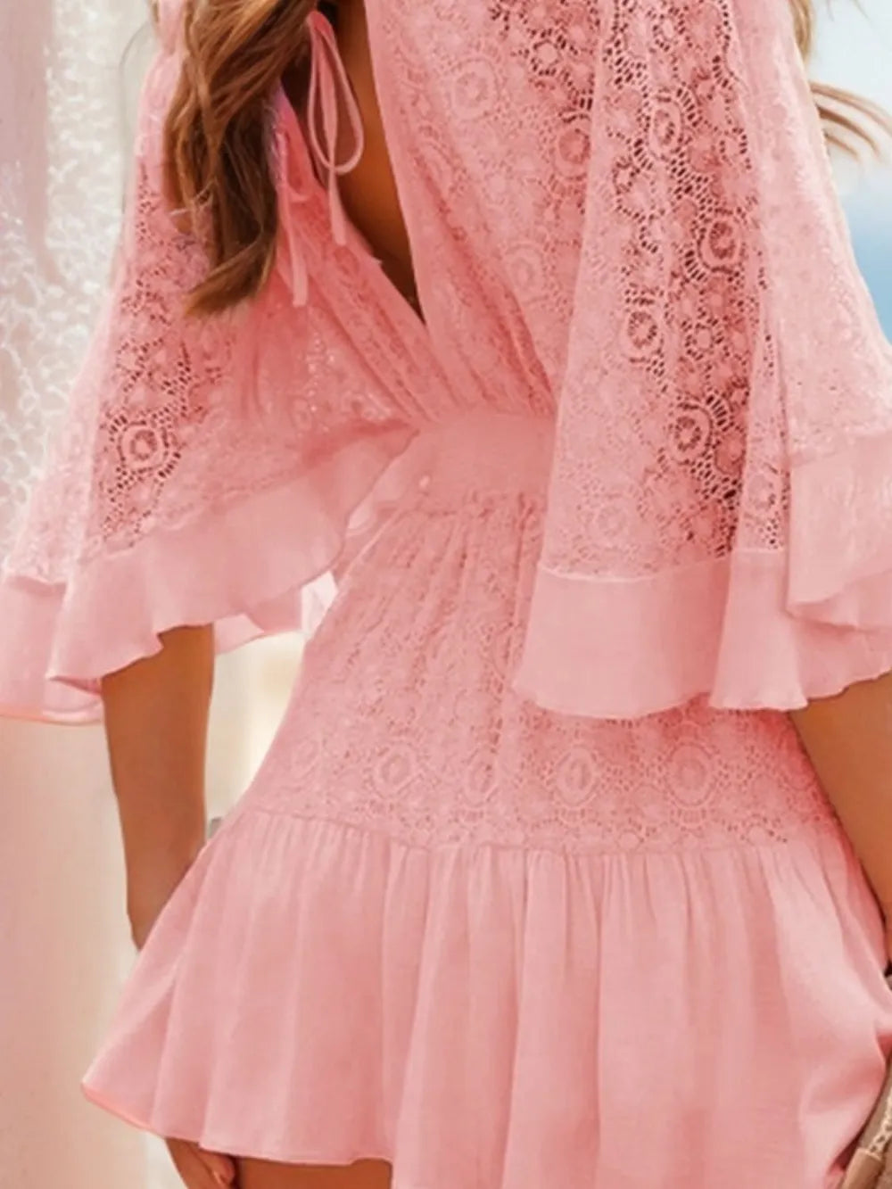 Ruffle Hem Tie Back Lace Mini Dress - alternate view 9