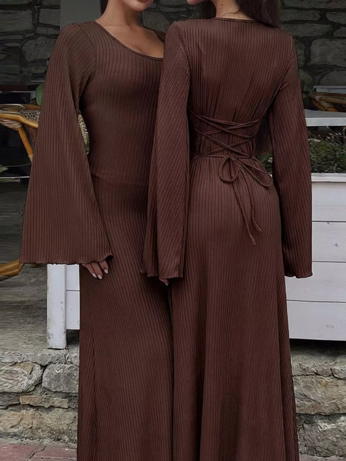 Elegant Ribbed Knit Long Sleeve Maxi Dress - alternate view 2