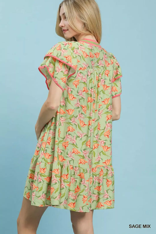 Floral Flutter Sleeve Tiered Dress - alternate view 3