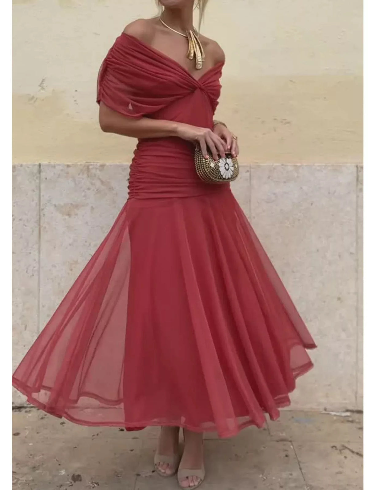 Full Size Off-Shoulder Ruched Maxi Dress Plus Size - alternate view 11