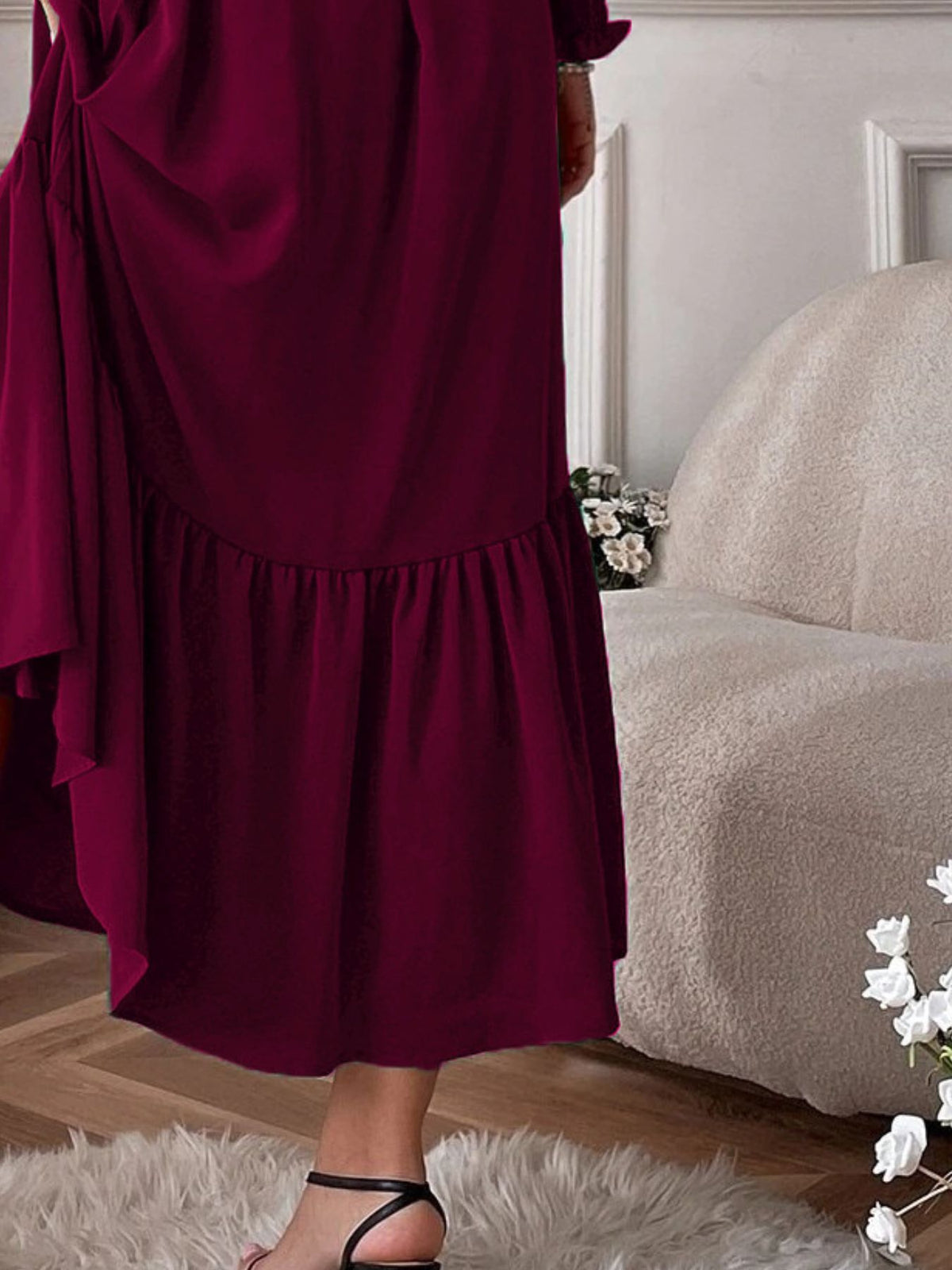 Smocked Long Sleeve Midi Dress - alternate view 16