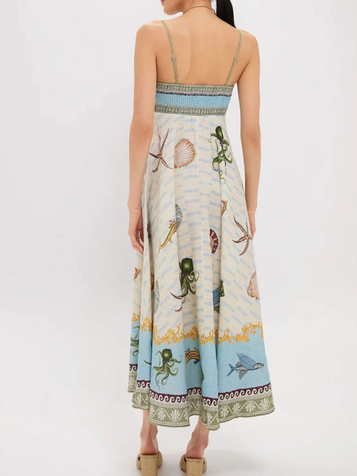 Ocean Print Spaghetti Strap Midi Dress - alternate view 2
