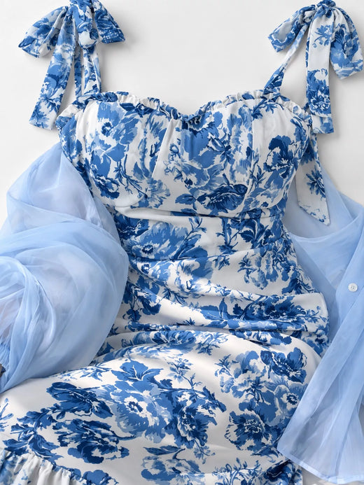 Floral Print Tie-Strap Midi Dress - alternate view 5