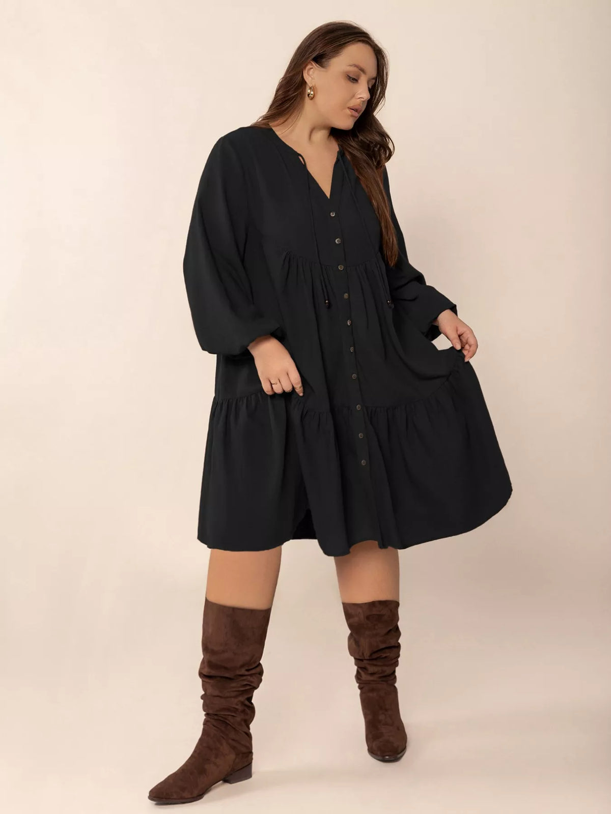 Button Front Balloon Sleeve Dress - alternate view 7