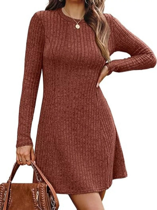Ribbed Knit Long Sleeve Slim Fit Dress