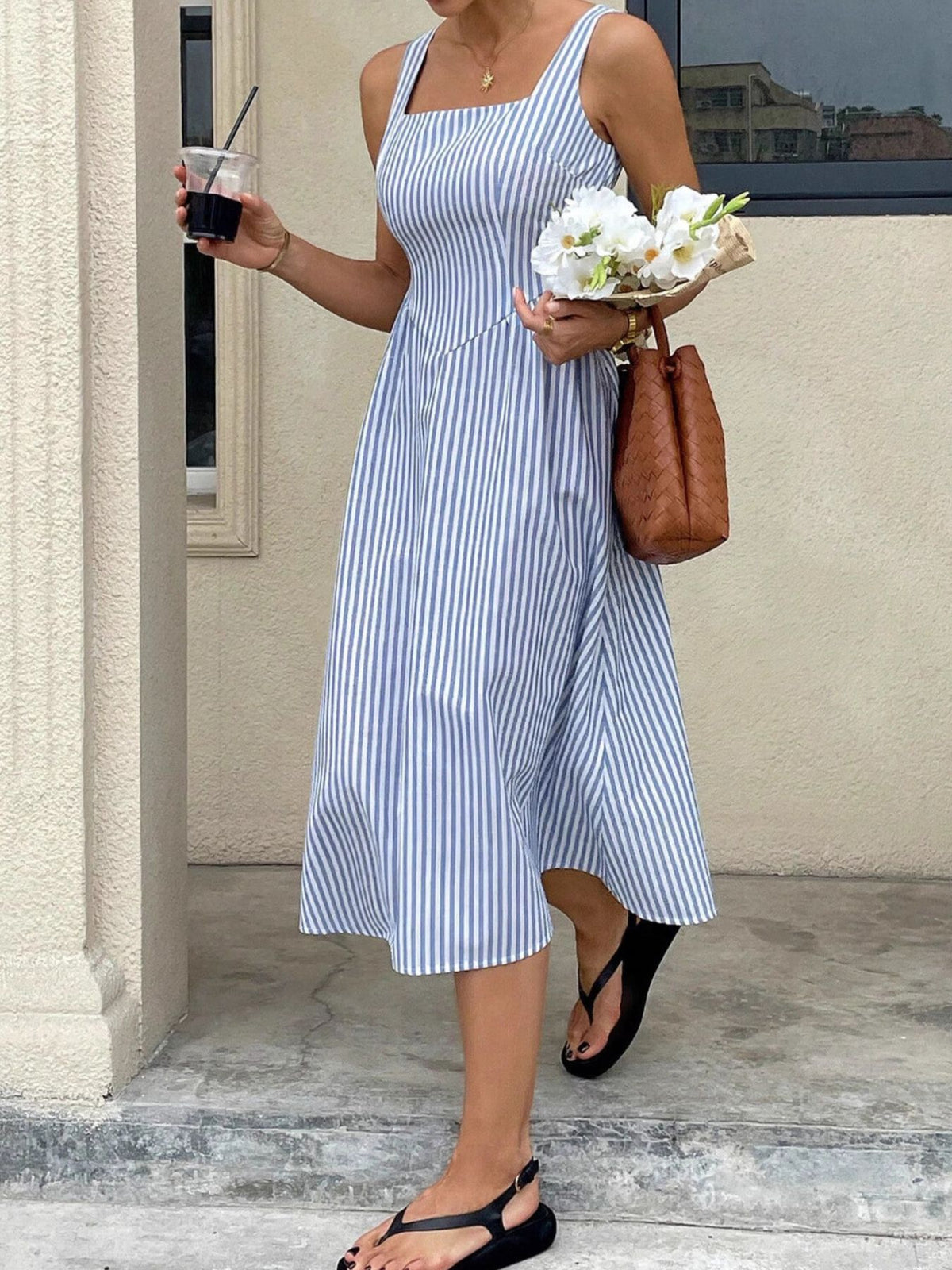 Striped Square Neck Midi Dress - alternate view 15