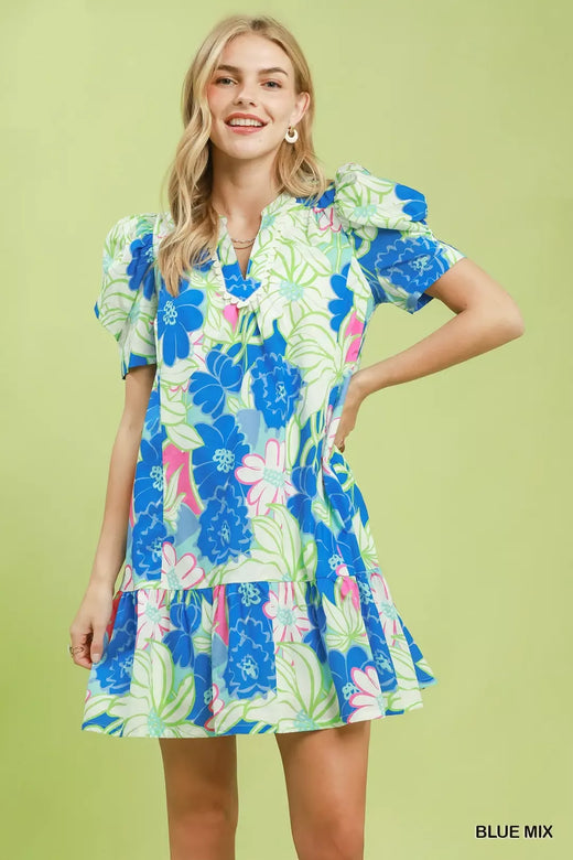 Floral Puff Sleeve Tiered Mini Dress