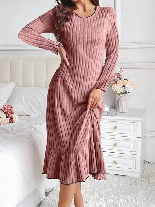 Full Size Ribbed Knit Ruffle Hem Bodycon Dress Plus Size - alternate view 4