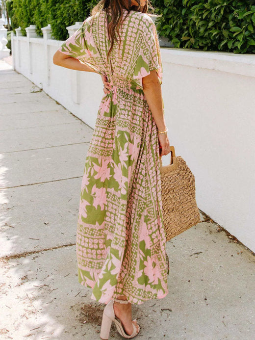 Floral Print V-Neck High Slit Maxi Dress - alternate view 4