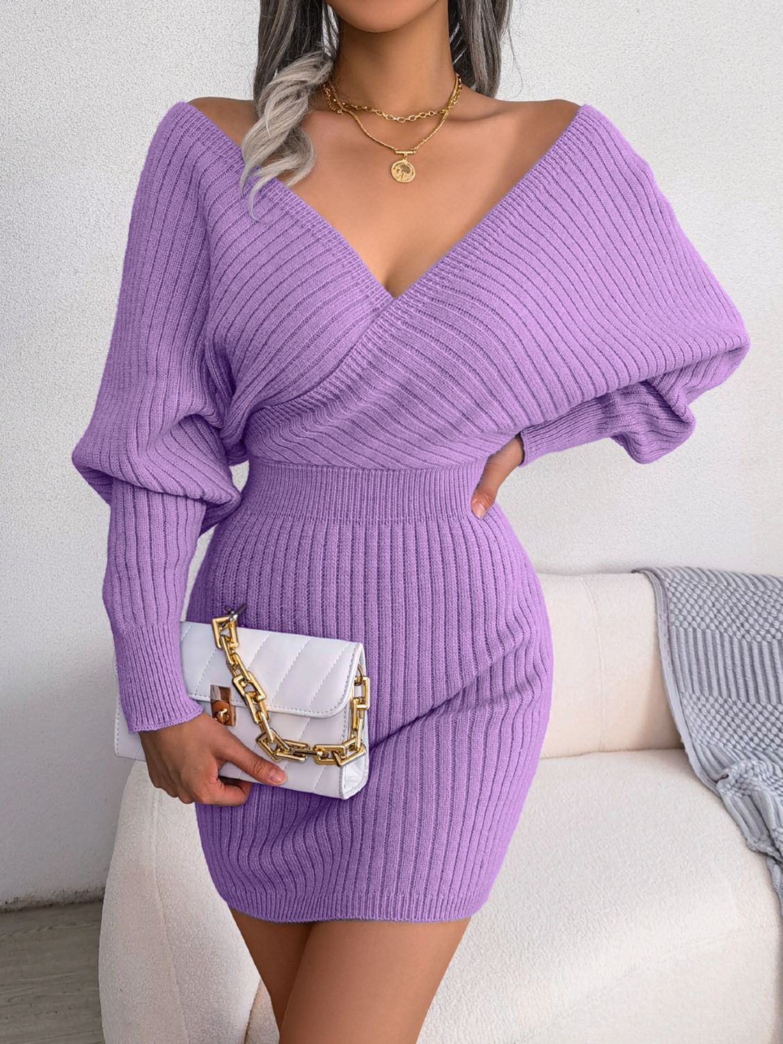 Rib-Knit Dolman Sleeve Sweater Dress - alternate view 6