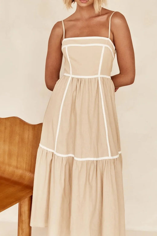 Contrast Trim Square Neck Midi Cami Dress - alternate view 2