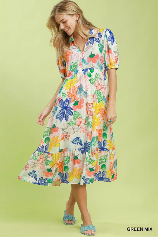 Watercolor Floral Tiered Midi Dress - alternate view 4