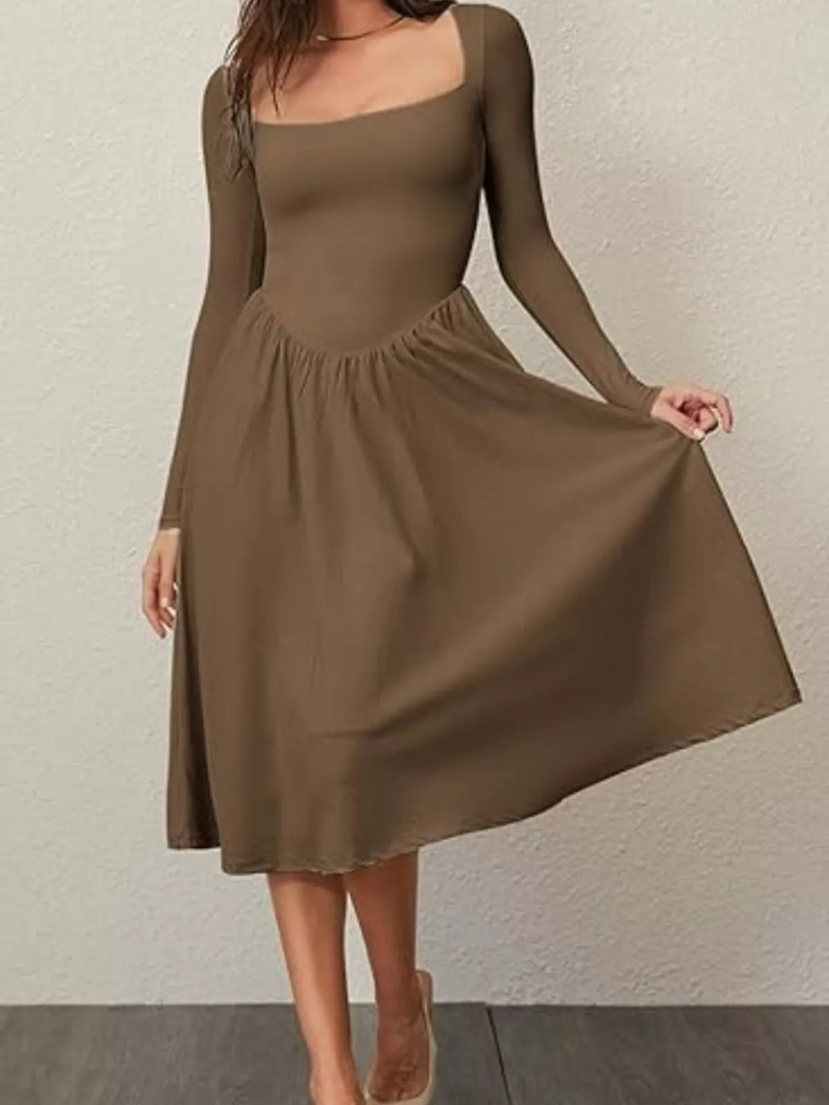 Square Neck Long Sleeve Midi Dress - alternate view 24