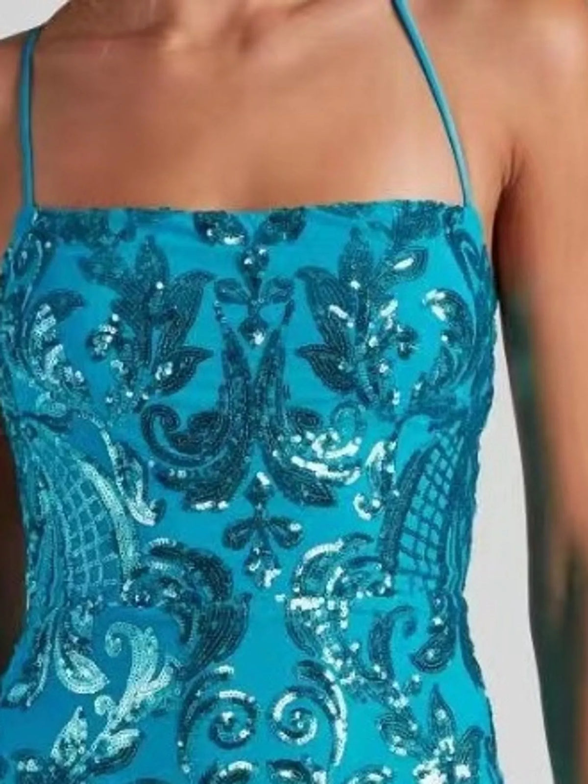 Sequin Embellished Bodycon Backless Evening Dress with Back Lace-Up - alternate view 5