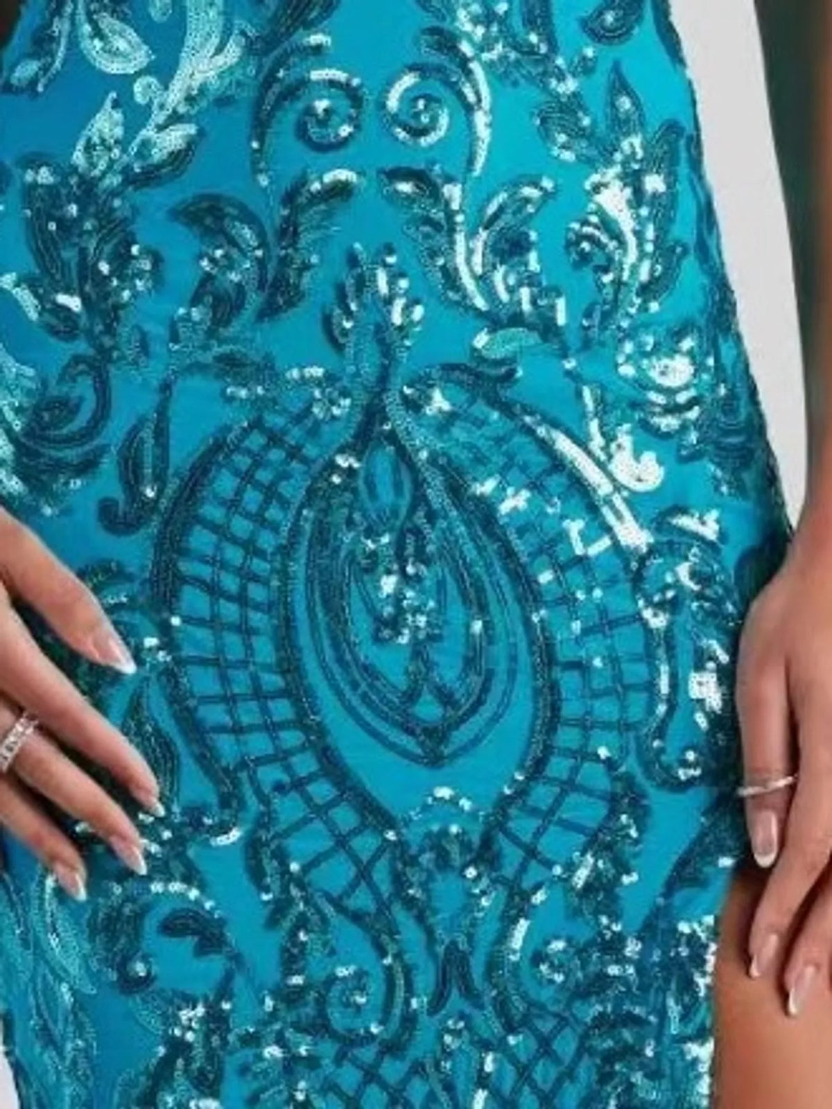 Sequin Embellished Bodycon Backless Evening Dress with Back Lace-Up - alternate view 6