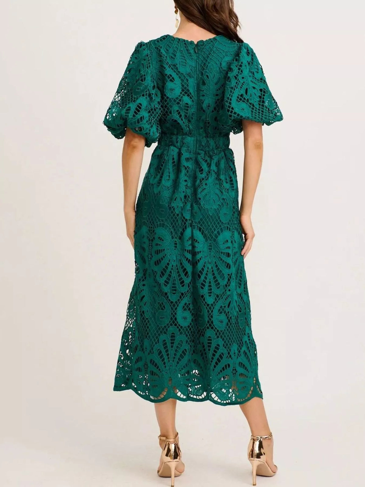 Lace Puff Sleeve Midi Dress - alternate view 7