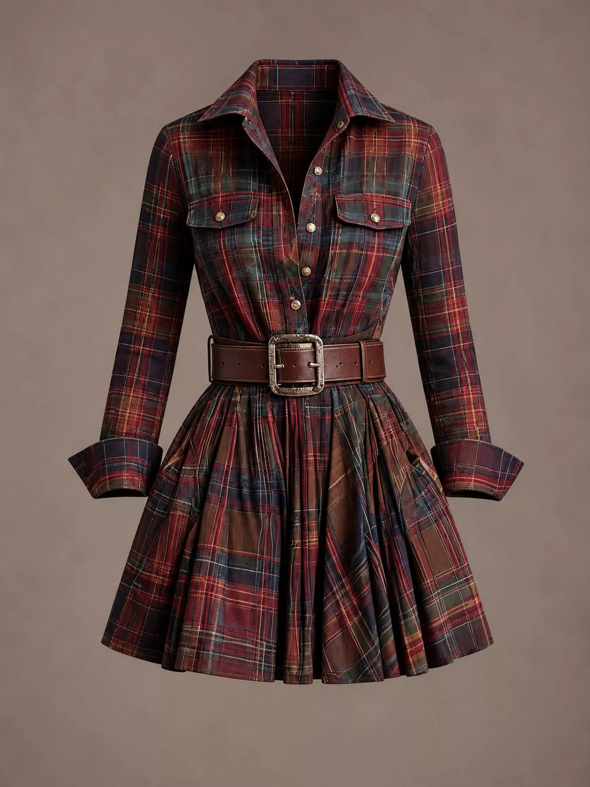 Plaid Long-Sleeve Shirt Dress - alternate view 4