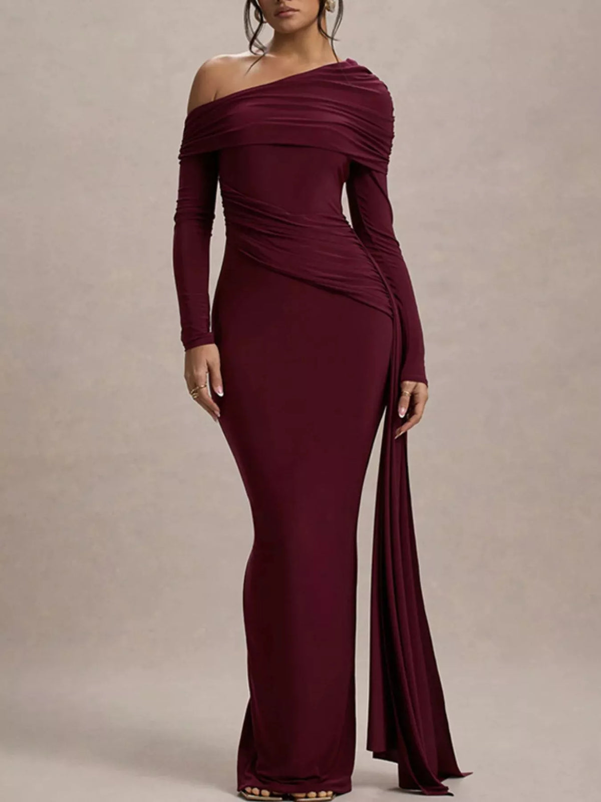 One-Shoulder Ruched Maxi Dress - alternate view 5