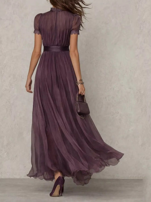 Full Size Elegant Sheer Chiffon Mock-Neck Maxi Dress with Keyhole Detail Plus Size - alternate view 5