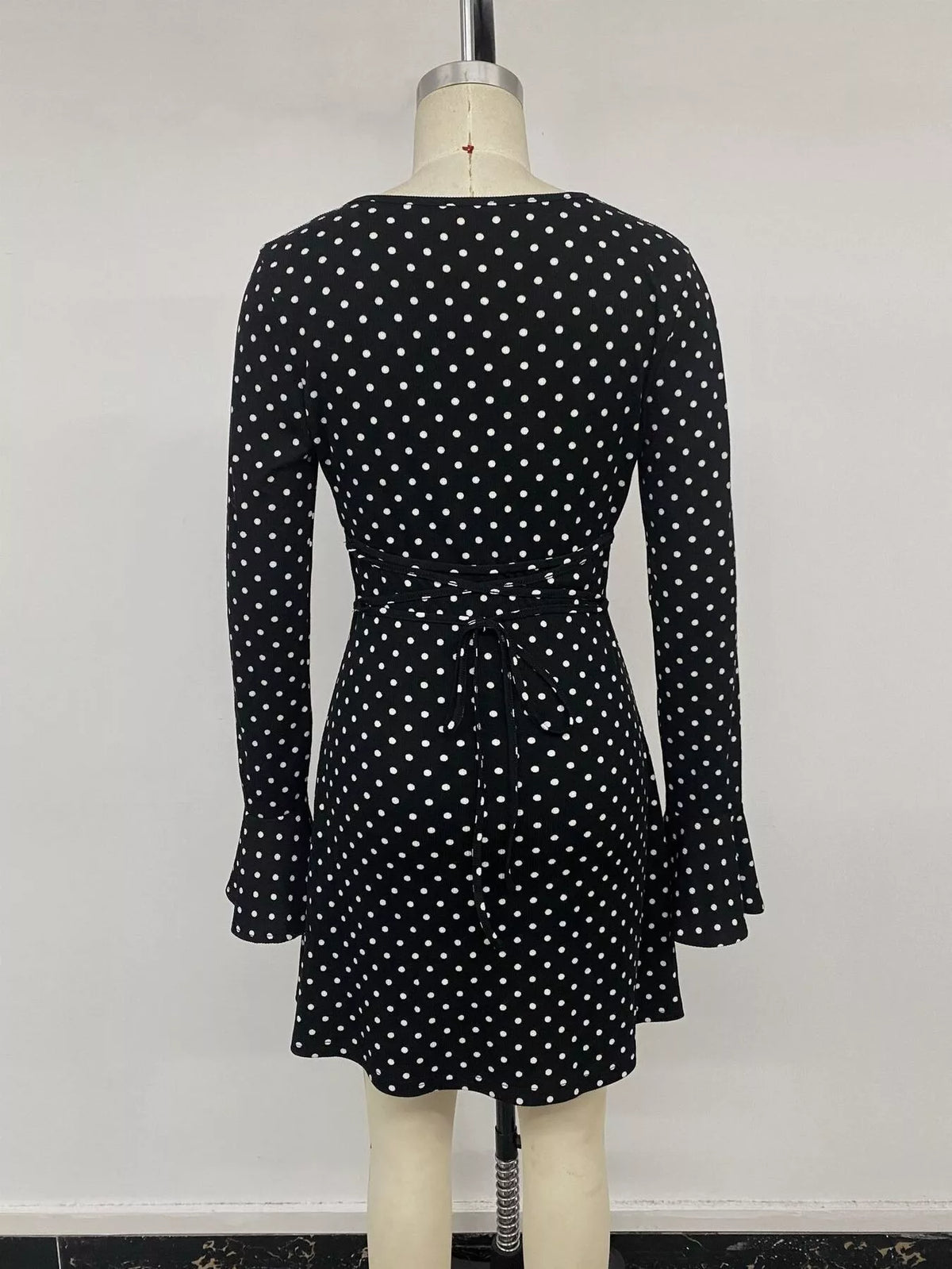 Polka Dot Long Sleeve Ruffle Hem Mini Dress - alternate view 13