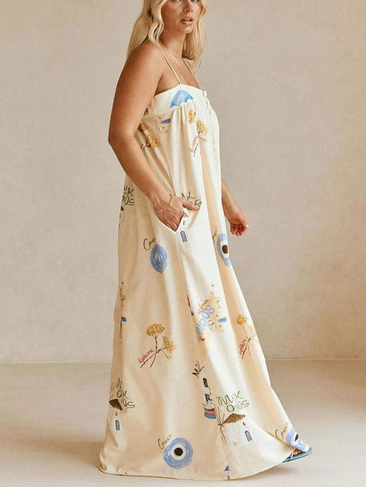 Bohemian Print Cami Maxi Dress with Pockets - alternate view 5