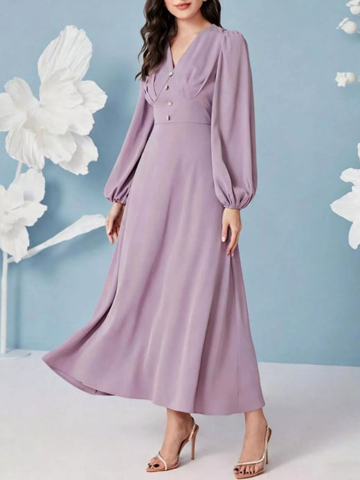 V-Neck Balloon Sleeve Maxi Dress - alternate view 3