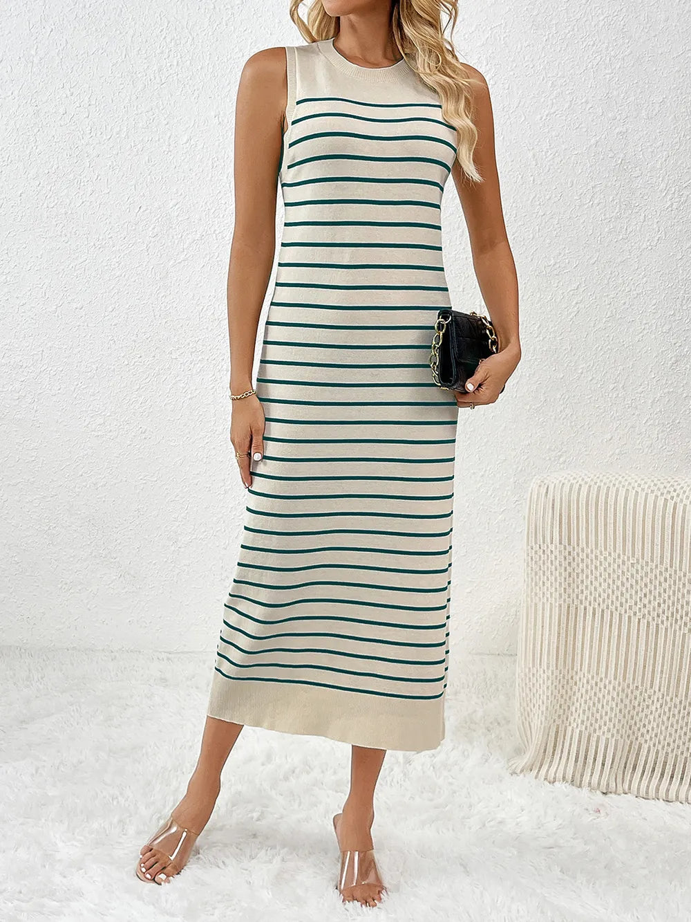 Round Neck Sleeve Midi Knit Dress - alternate view 10
