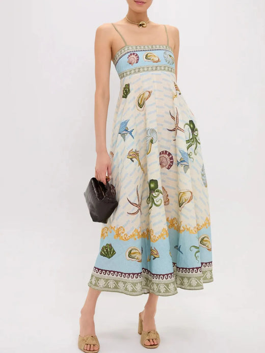 Ocean Print Spaghetti Strap Midi Dress - alternate view 4