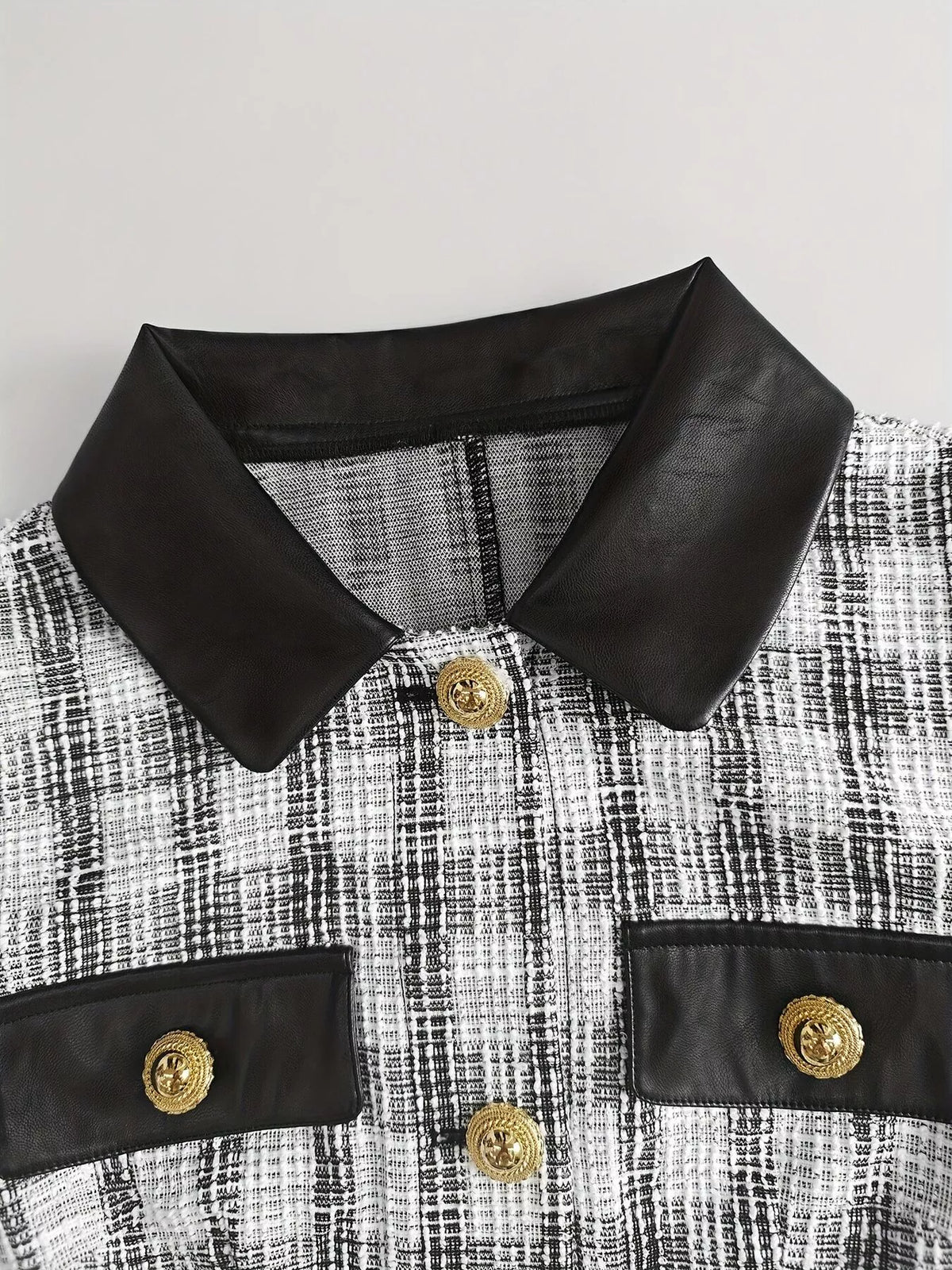 Long Sleeve Plaid Tweed Button-Down Mini Dress - alternate view 7