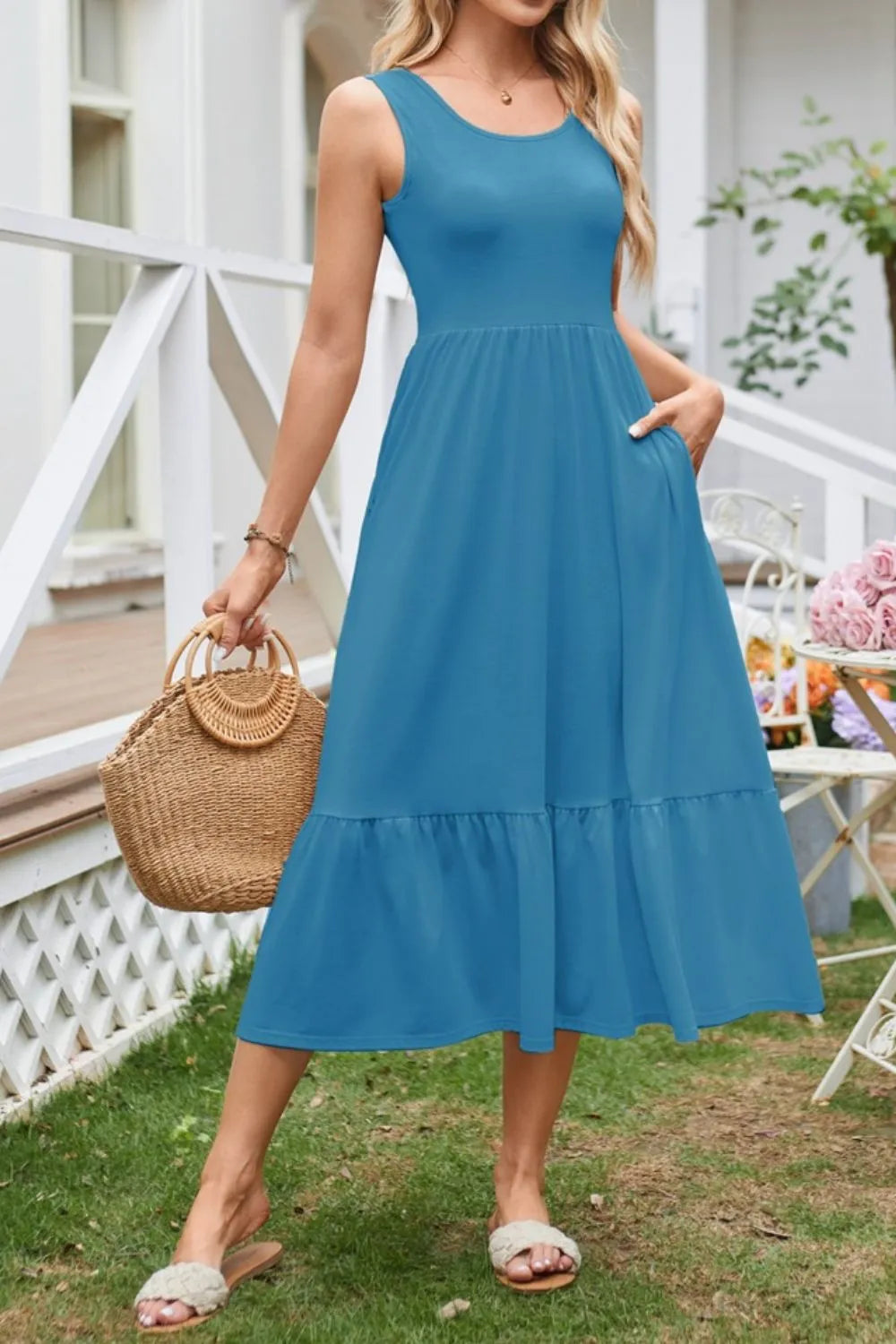 Round Neck Wide Strap Tank Dress - alternate view 8