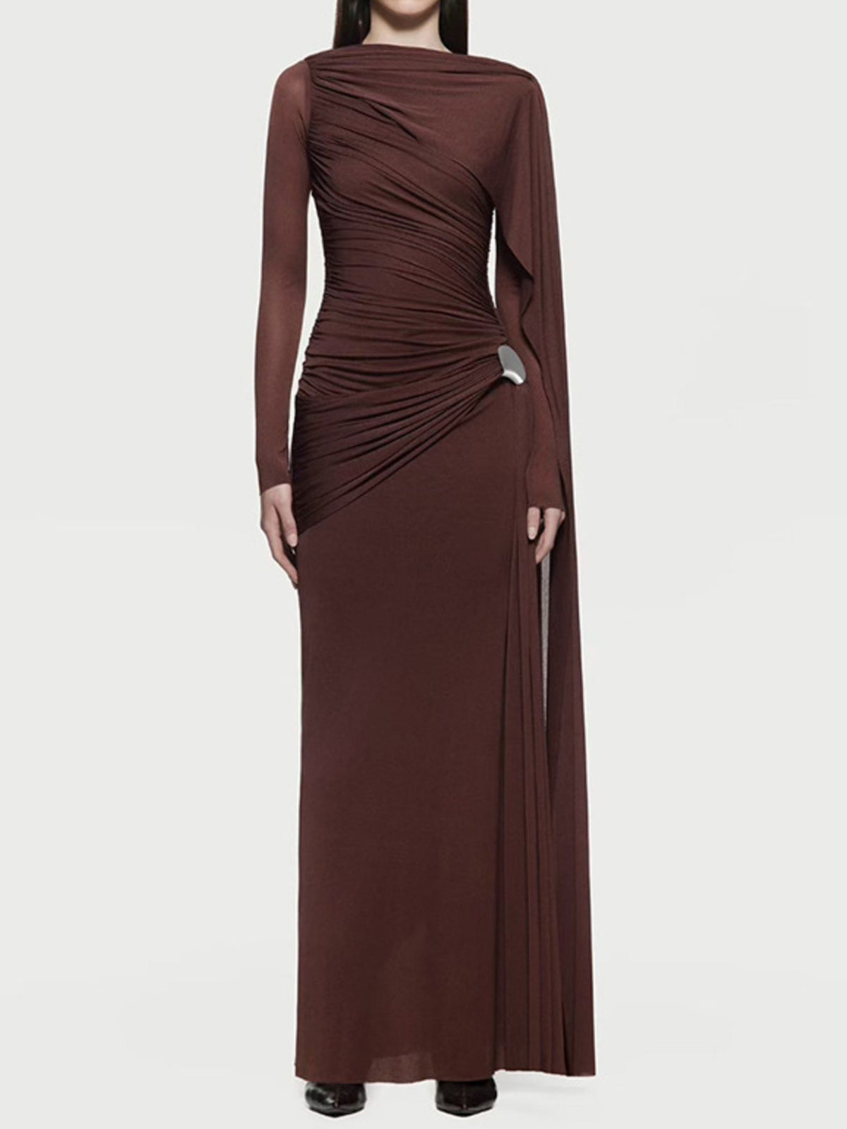 Ruched Draped Long Sleeve Maxi Dress - alternate view 7