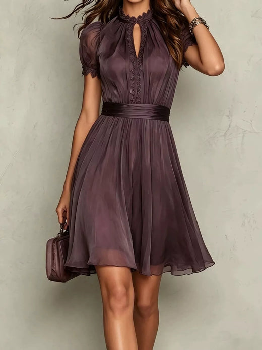 Full Size Lace Trim Puff Sleeve A-Line Dress Plus Size - alternate view 2