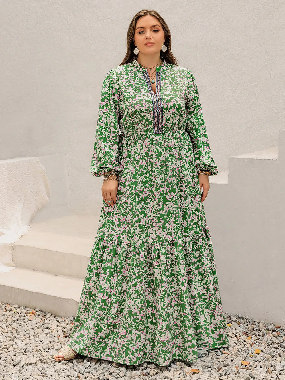 Notched Long Sleeve Maxi Dress - alternate view 10