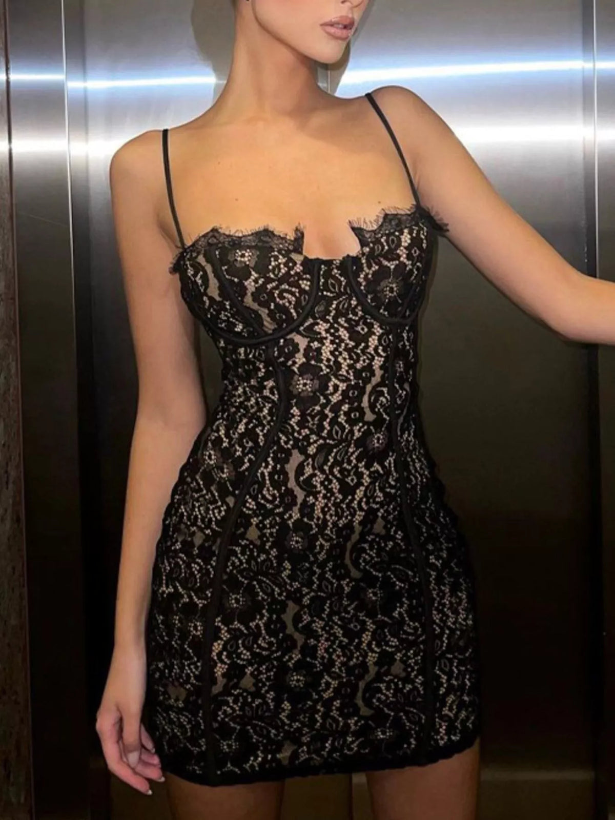 Lace Spaghetti Strap Mini Dress - alternate view 3