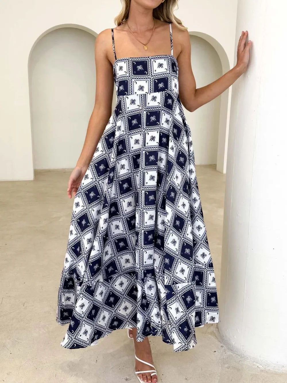 Printed Square Neck Sleeveless Midi Cami Dress - alternate view 2