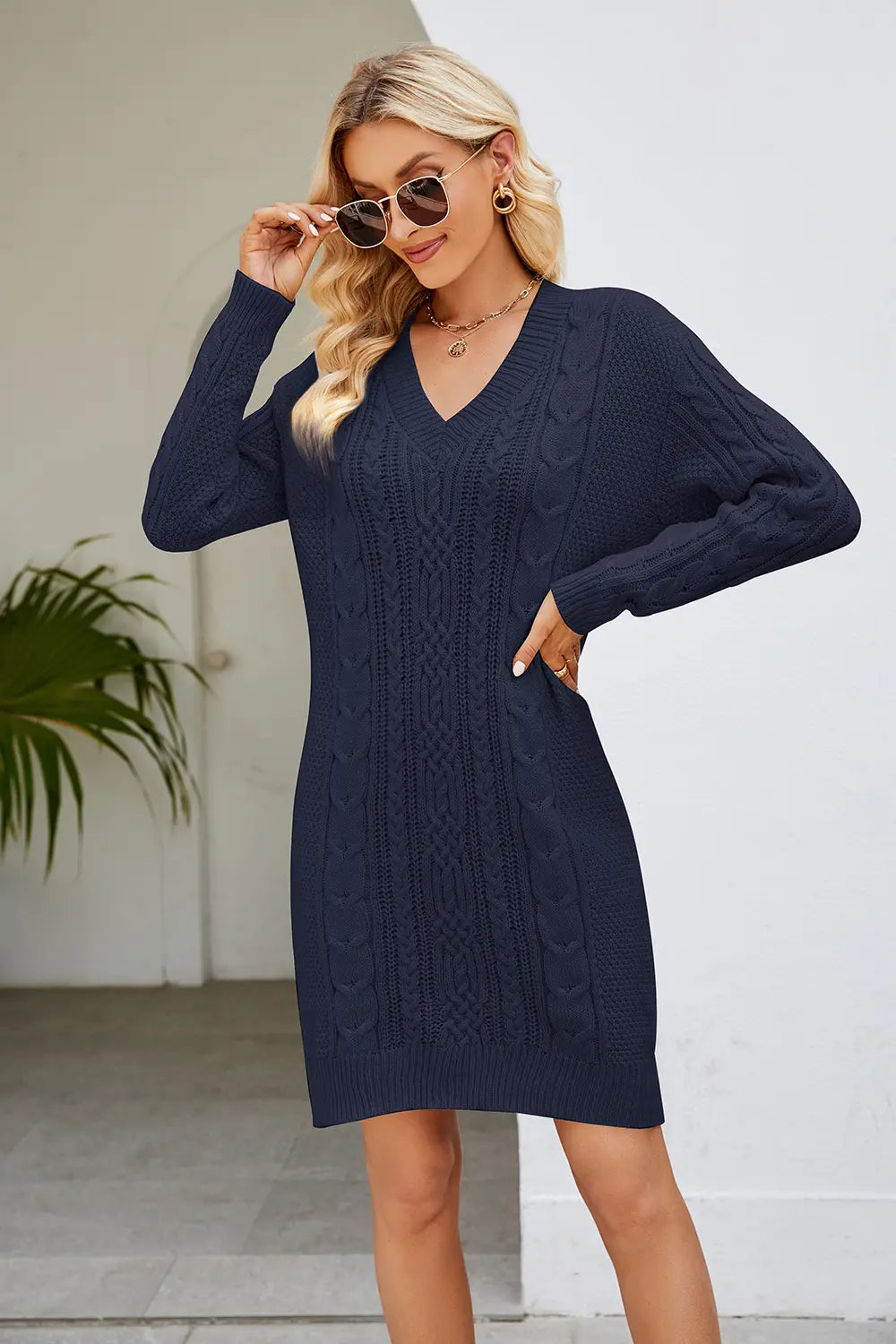 Cable-Knit Long Sleeve Sweater Dress - alternate view 6