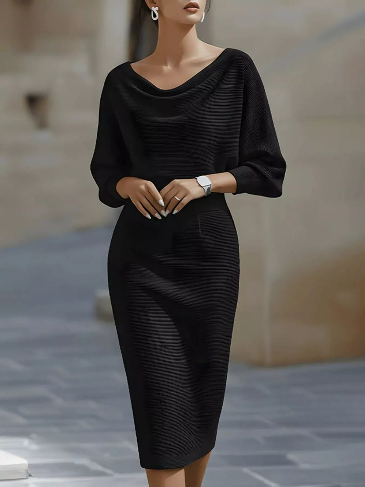 Cowl Neck Bodycon Midi Dress - alternate view 4