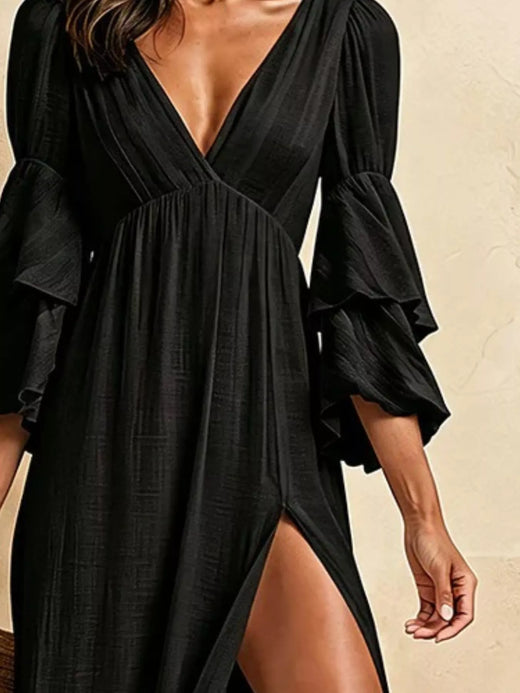 High Slit Ruffle Sleeve Maxi Dress - alternate view 4