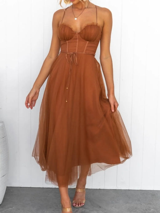 Sweetheart Neck Tulle Midi Dress - alternate view 3