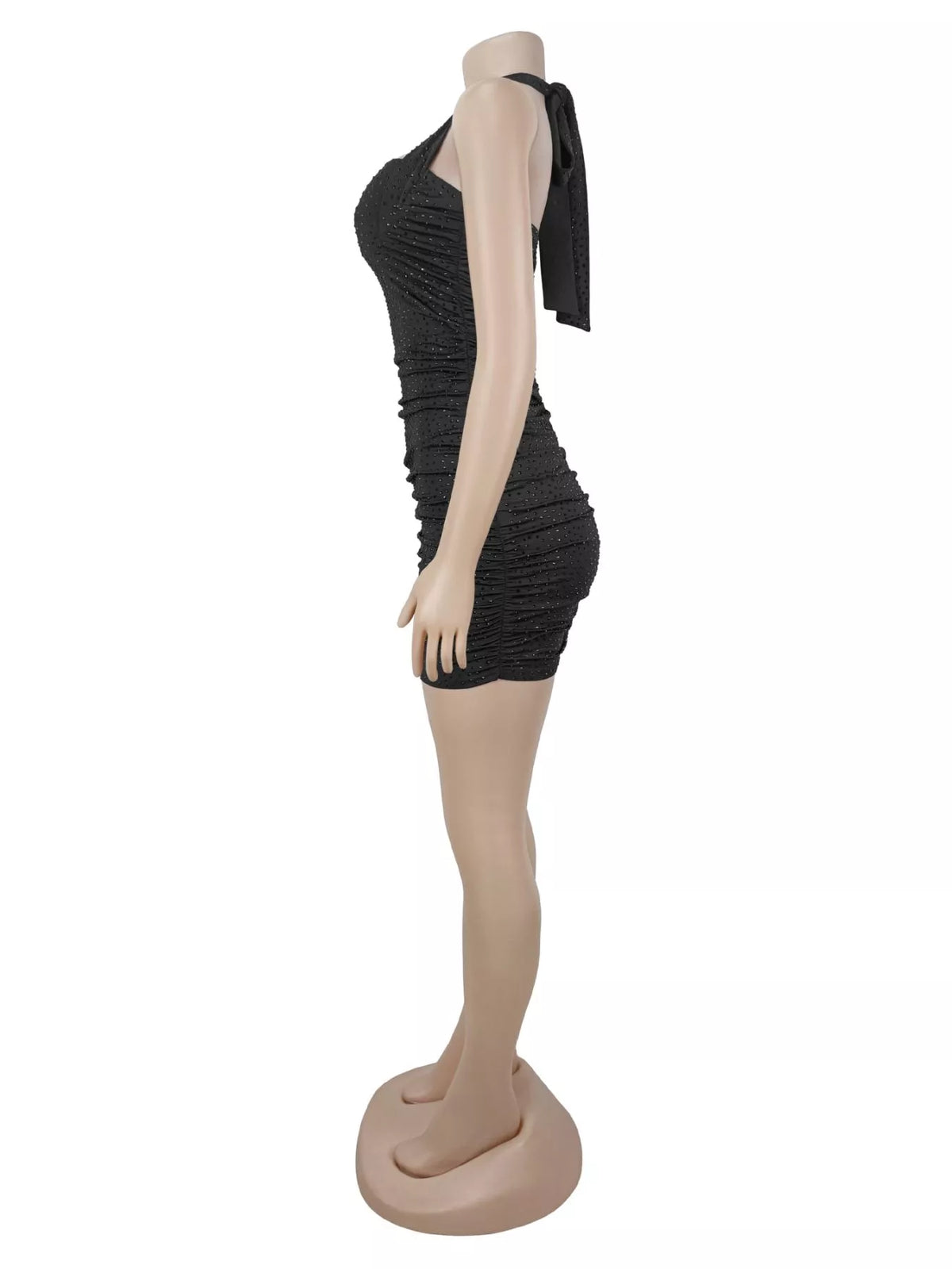 Rhinestone Ruched Halter Neck Bodycon Mini Dress - alternate view 6