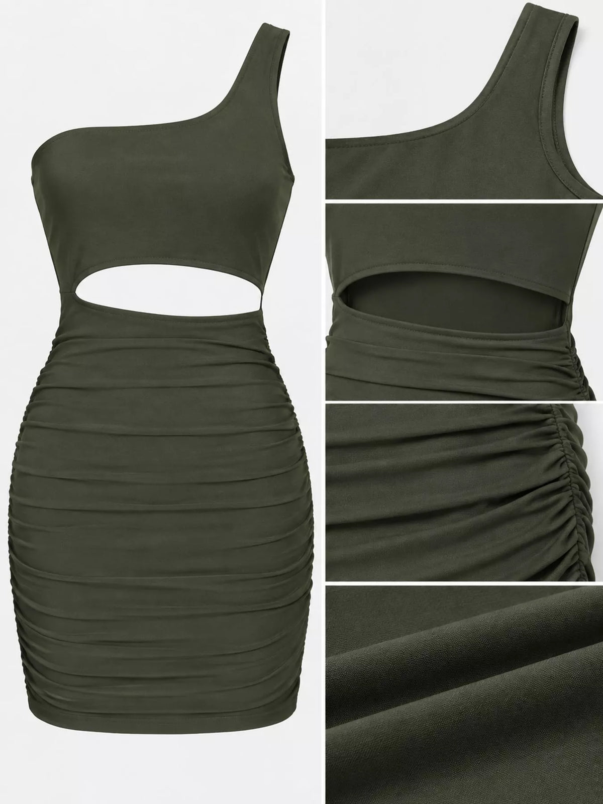 One-Shoulder Cutout Ruched Bodycon Mini Dress - alternate view 68