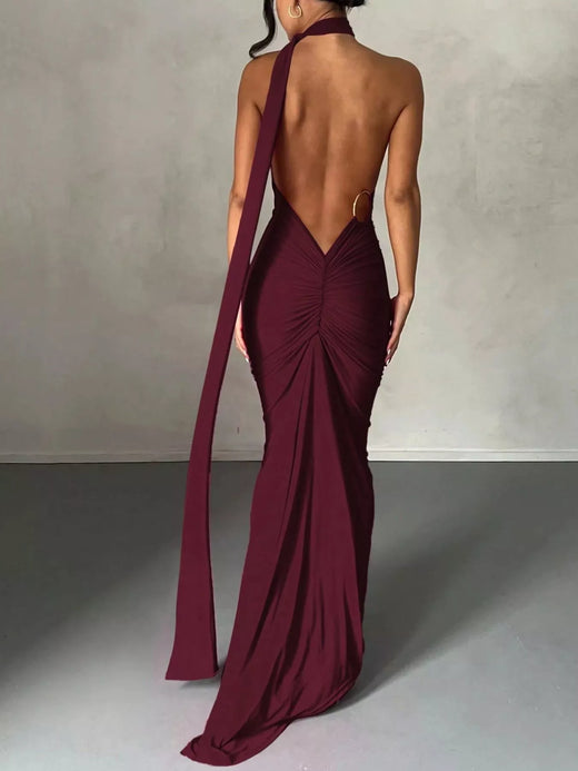 Backless One-Shoulder Ruched Bodycon Maxi Dress - alternate view 2