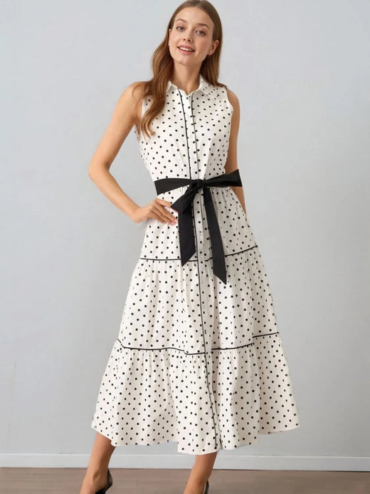 Polka Dot Sleeveless Midi Shirt Dress - alternate view 5