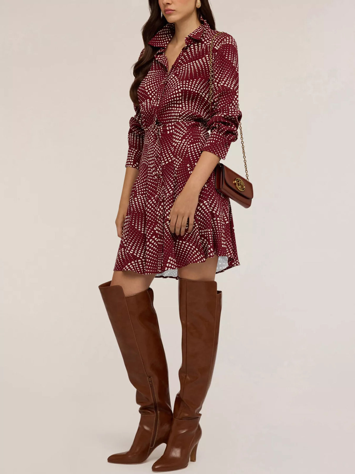 Printed Long Sleeve Mini Shirt Dress - alternate view 3