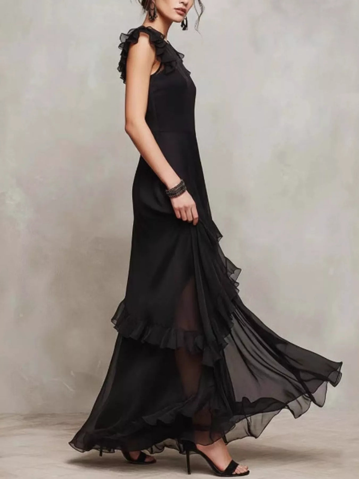 Sheer Ruffle Trim Maxi Dress - alternate view 4