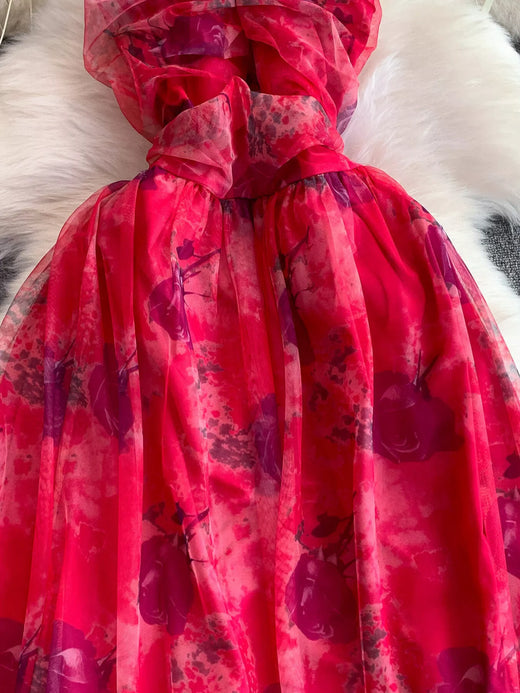 Floral Print Ruffled Layered Mesh Dress - alternate view 4