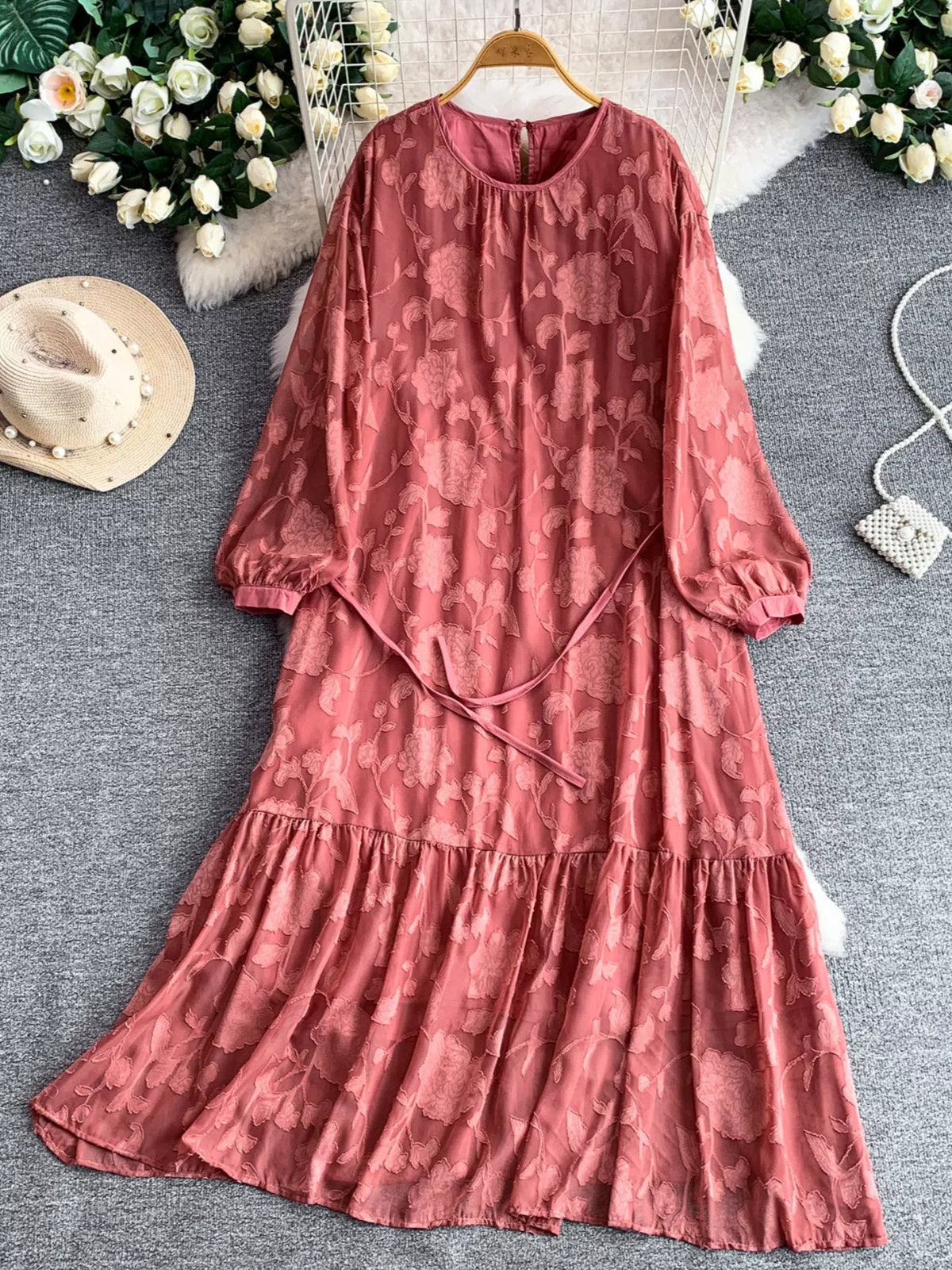 Tie Waist Long Sleeve Dress - alternate view 2